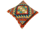 handmade Traditional Pillow Rust Blue Hand-Woven SQUARE 100% WOOL  Hand woven turkish pillow  2 x 2