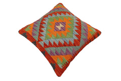 handmade Traditional Pillow Rust Blue Hand-Woven SQUARE 100% WOOL Hand woven turkish pillow2' x 2'