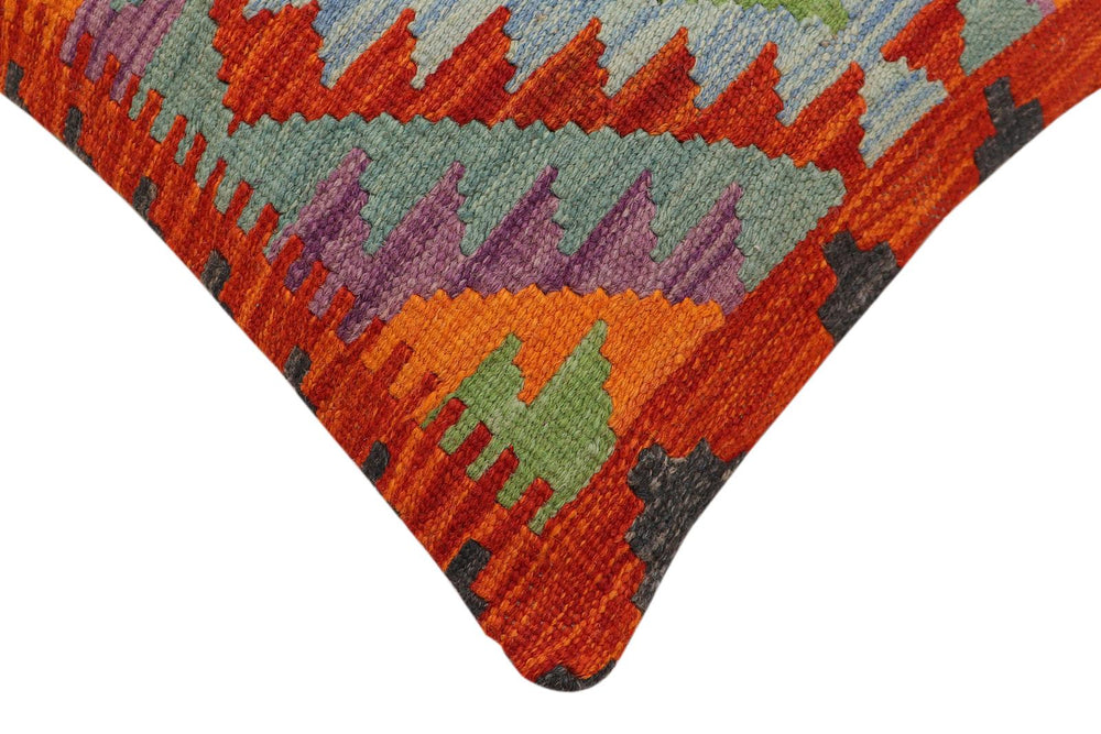 handmade Traditional Pillow Rust Blue Hand-Woven SQUARE 100% WOOL Hand woven turkish pillow2' x 2'