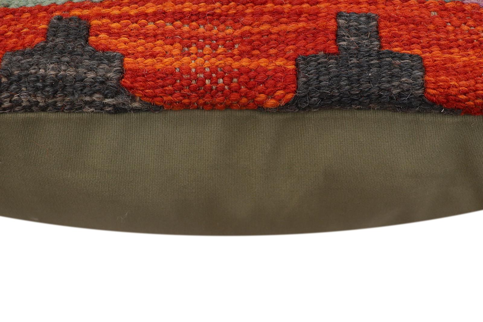 handmade Traditional Pillow Rust Blue Hand-Woven SQUARE 100% WOOL Hand woven turkish pillow2' x 2'