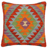 handmade Traditional Pillow Rust Blue Hand-Woven SQUARE 100% WOOL Hand woven turkish pillow2' x 2'