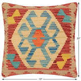 handmade Traditional Pillow Red Blue Hand-Woven SQUARE 100% WOOL  Hand woven turkish pillow  PILLOW