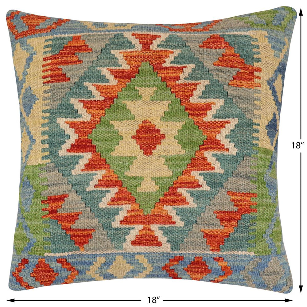 handmade Traditional Pillow Rust Blue Hand-Woven SQUARE 100% WOOL Hand woven turkish pillow2' x 2'