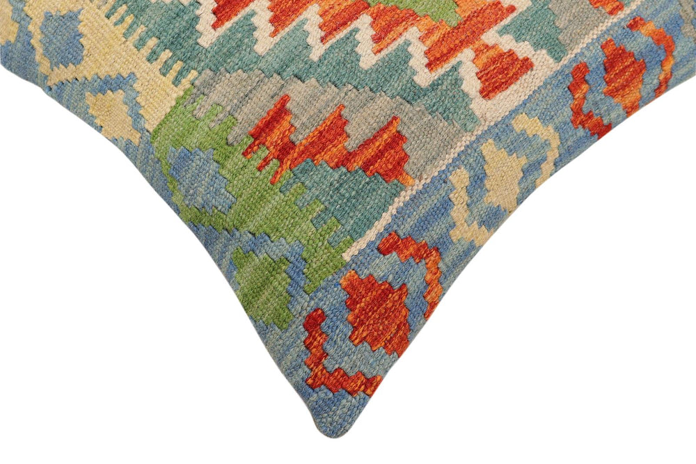 handmade Traditional Pillow Rust Blue Hand-Woven SQUARE 100% WOOL Hand woven turkish pillow2' x 2'