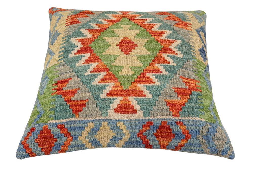 handmade Traditional Pillow Rust Blue Hand-Woven SQUARE 100% WOOL Hand woven turkish pillow2' x 2'