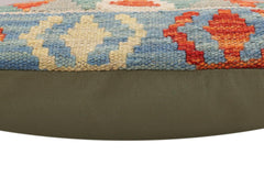 handmade Traditional Pillow Rust Blue Hand-Woven SQUARE 100% WOOL Hand woven turkish pillow2' x 2'