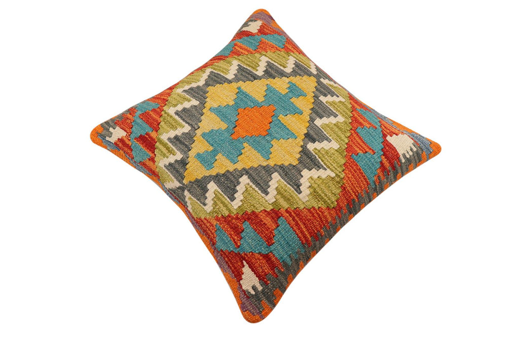 handmade Traditional Pillow Rust Blue Hand-Woven SQUARE 100% WOOL Hand woven turkish pillow2' x 2'