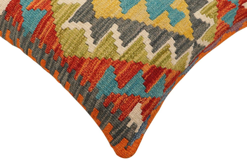 handmade Traditional Pillow Rust Blue Hand-Woven SQUARE 100% WOOL Hand woven turkish pillow2' x 2'