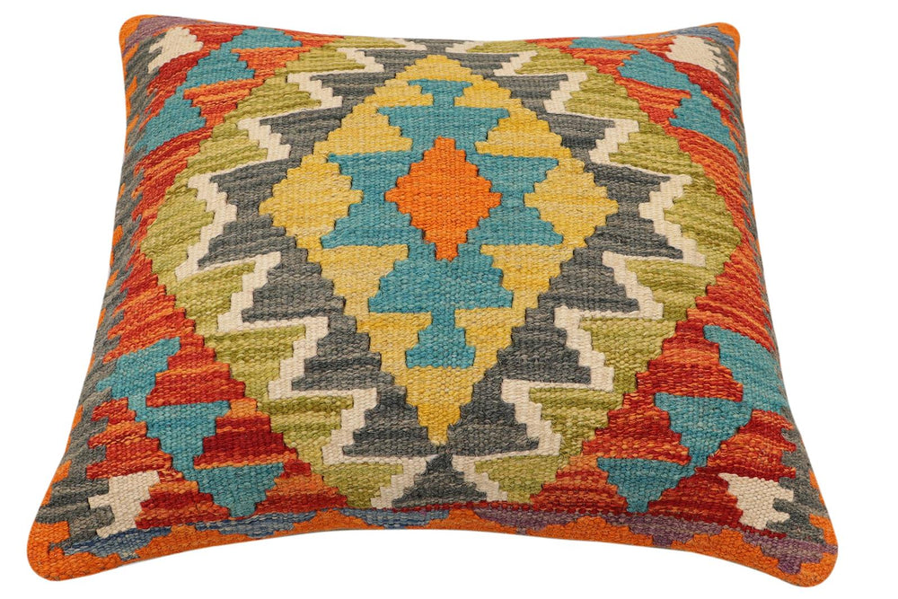 handmade Traditional Pillow Rust Blue Hand-Woven SQUARE 100% WOOL Hand woven turkish pillow2' x 2'