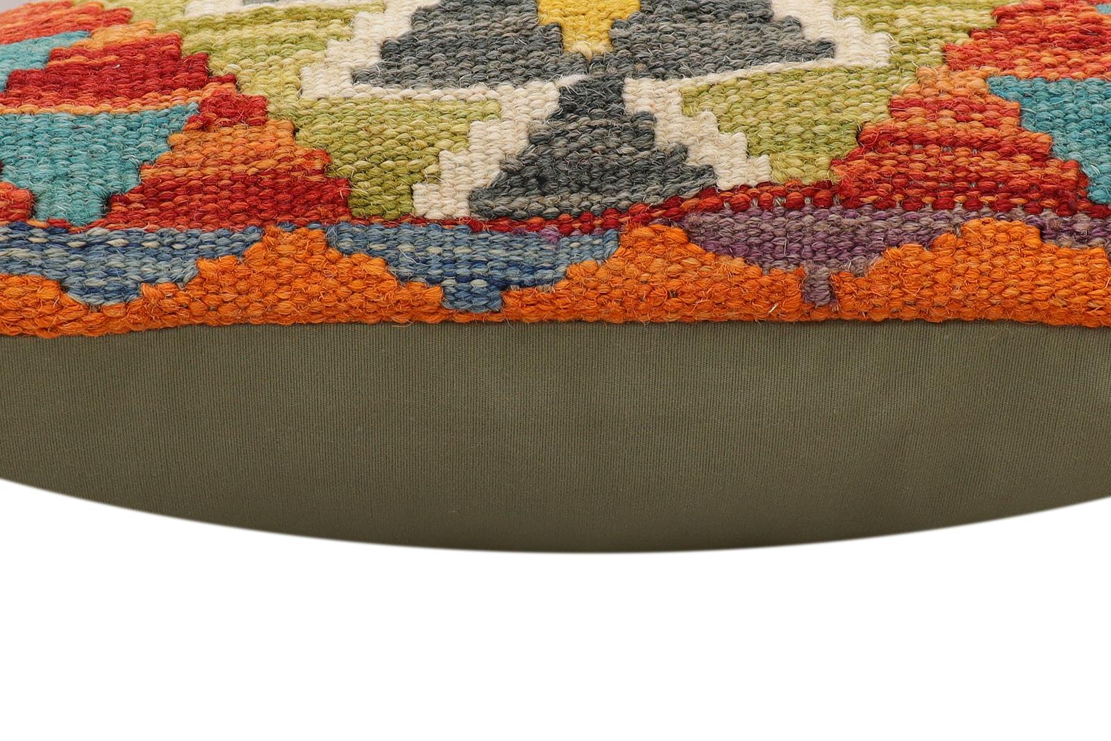 handmade Traditional Pillow Rust Blue Hand-Woven SQUARE 100% WOOL Hand woven turkish pillow2' x 2'
