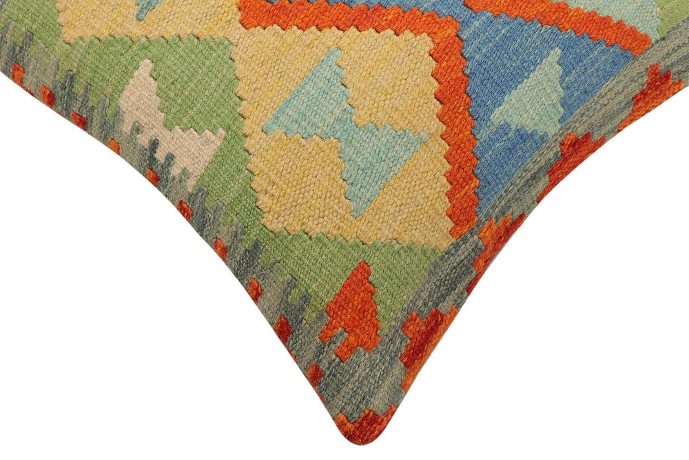 handmade Traditional Pillow Rust Blue Hand-Woven SQUARE 100% WOOL Hand woven turkish pillow2' x 2'