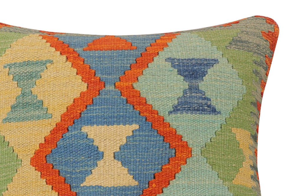 handmade Traditional Pillow Rust Blue Hand-Woven SQUARE 100% WOOL Hand woven turkish pillow2' x 2'