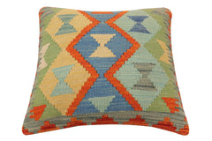 handmade Traditional Pillow Rust Blue Hand-Woven SQUARE 100% WOOL Hand woven turkish pillow2' x 2'
