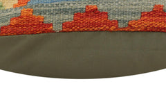 handmade Traditional Pillow Rust Blue Hand-Woven SQUARE 100% WOOL Hand woven turkish pillow2' x 2'