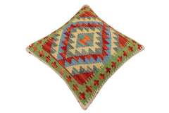 handmade Traditional Pillow Rust Blue Hand-Woven SQUARE 100% WOOL Hand woven turkish pillow2' x 2'