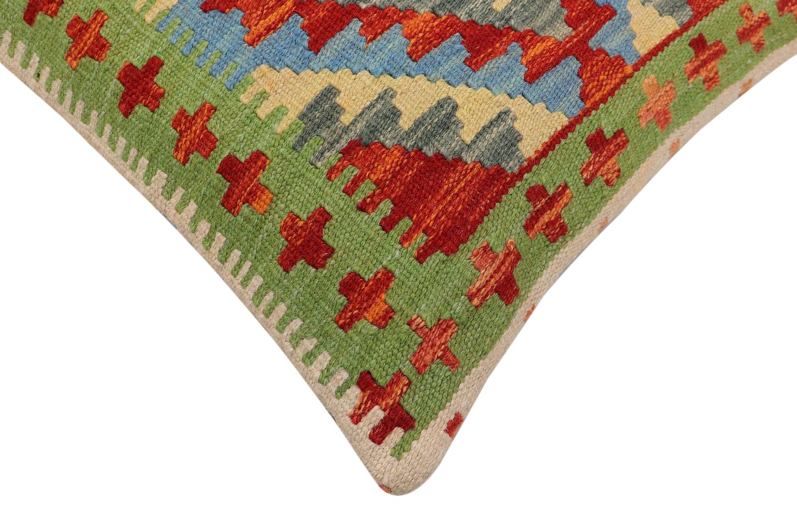 handmade Traditional Pillow Rust Blue Hand-Woven SQUARE 100% WOOL Hand woven turkish pillow2' x 2'