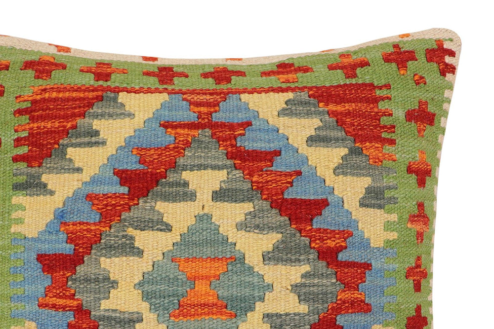handmade Traditional Pillow Rust Blue Hand-Woven SQUARE 100% WOOL Hand woven turkish pillow2' x 2'