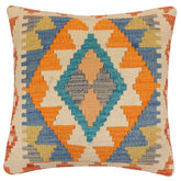 handmade Traditional Pillow Blue Beige Hand-Woven SQUARE 100% WOOL Hand woven turkish pillow 2 x 2