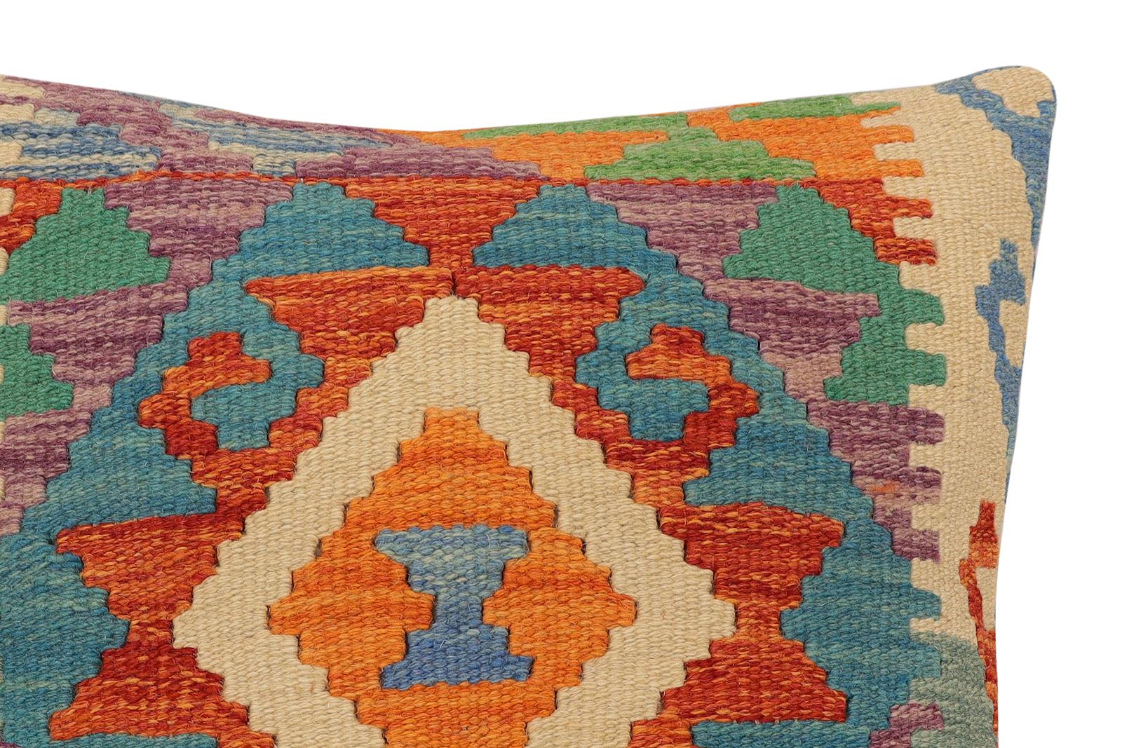 handmade Traditional Pillow Rust Blue Hand-Woven SQUARE 100% WOOL Hand woven turkish pillow2' x 2'