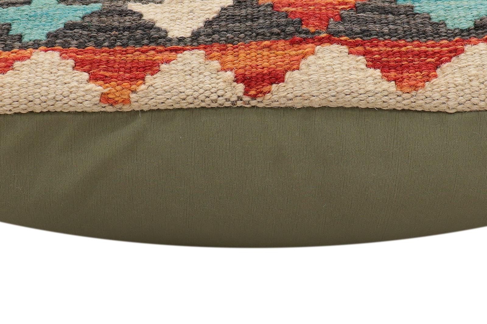 handmade Traditional Pillow Rust Blue Hand-Woven SQUARE 100% WOOL  Hand woven turkish pillow  2 x 2
