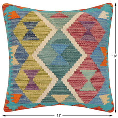 handmade Traditional Pillow Rust Blue Hand-Woven SQUARE 100% WOOL Hand woven turkish pillow2' x 2'