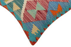 handmade Traditional Pillow Rust Blue Hand-Woven SQUARE 100% WOOL Hand woven turkish pillow2' x 2'