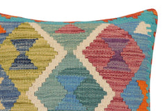 handmade Traditional Pillow Rust Blue Hand-Woven SQUARE 100% WOOL Hand woven turkish pillow2' x 2'