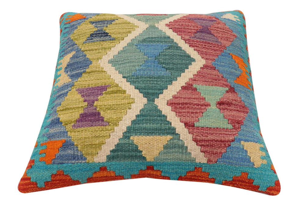 handmade Traditional Pillow Rust Blue Hand-Woven SQUARE 100% WOOL Hand woven turkish pillow2' x 2'