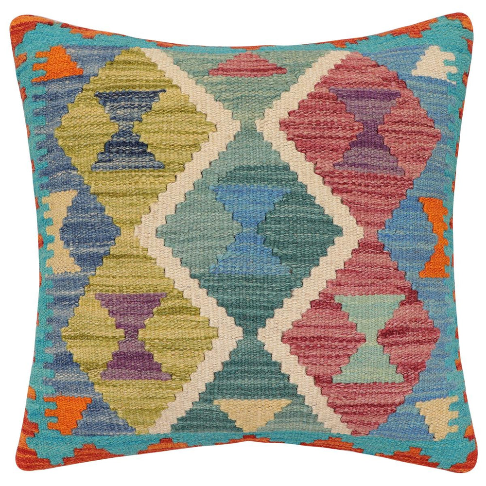 handmade Traditional Pillow Rust Blue Hand-Woven SQUARE 100% WOOL Hand woven turkish pillow2' x 2'