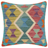 handmade Traditional Pillow Rust Blue Hand-Woven SQUARE 100% WOOL Hand woven turkish pillow2' x 2'