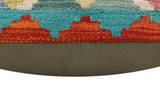 handmade Traditional Pillow Rust Blue Hand-Woven SQUARE 100% WOOL Hand woven turkish pillow2' x 2'