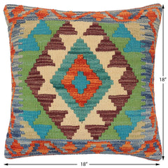 handmade Traditional Pillow Rust Blue Hand-Woven SQUARE 100% WOOL Hand woven turkish pillow2' x 2'