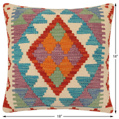 handmade Traditional Pillow Rust Blue Hand-Woven SQUARE 100% WOOL Hand woven turkish pillow2' x 2'