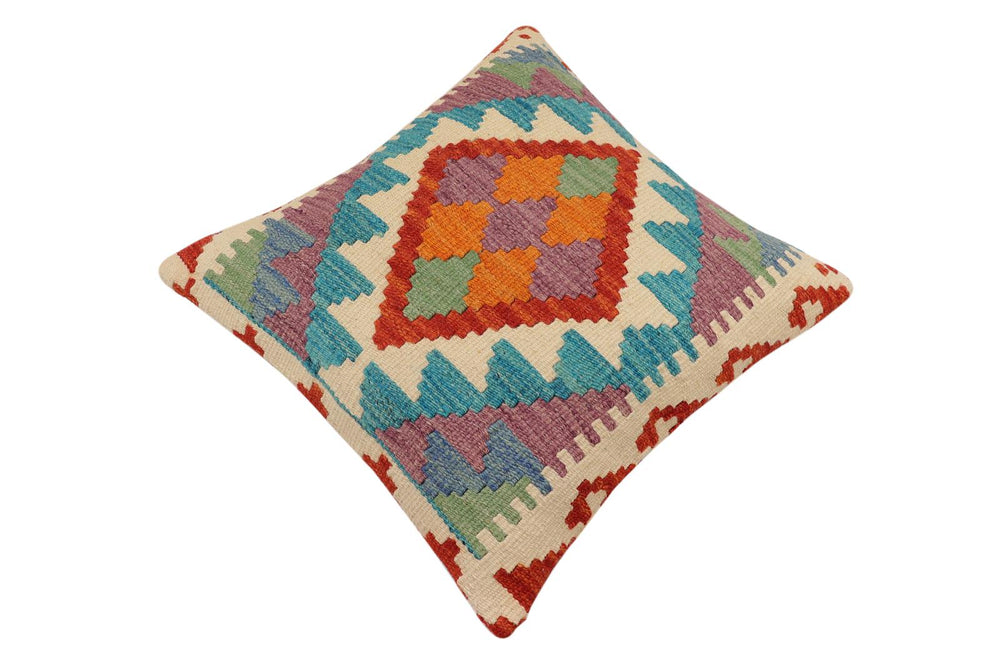 handmade Traditional Pillow Rust Blue Hand-Woven SQUARE 100% WOOL Hand woven turkish pillow2' x 2'