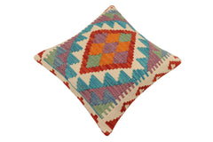 handmade Traditional Pillow Rust Blue Hand-Woven SQUARE 100% WOOL Hand woven turkish pillow2' x 2'