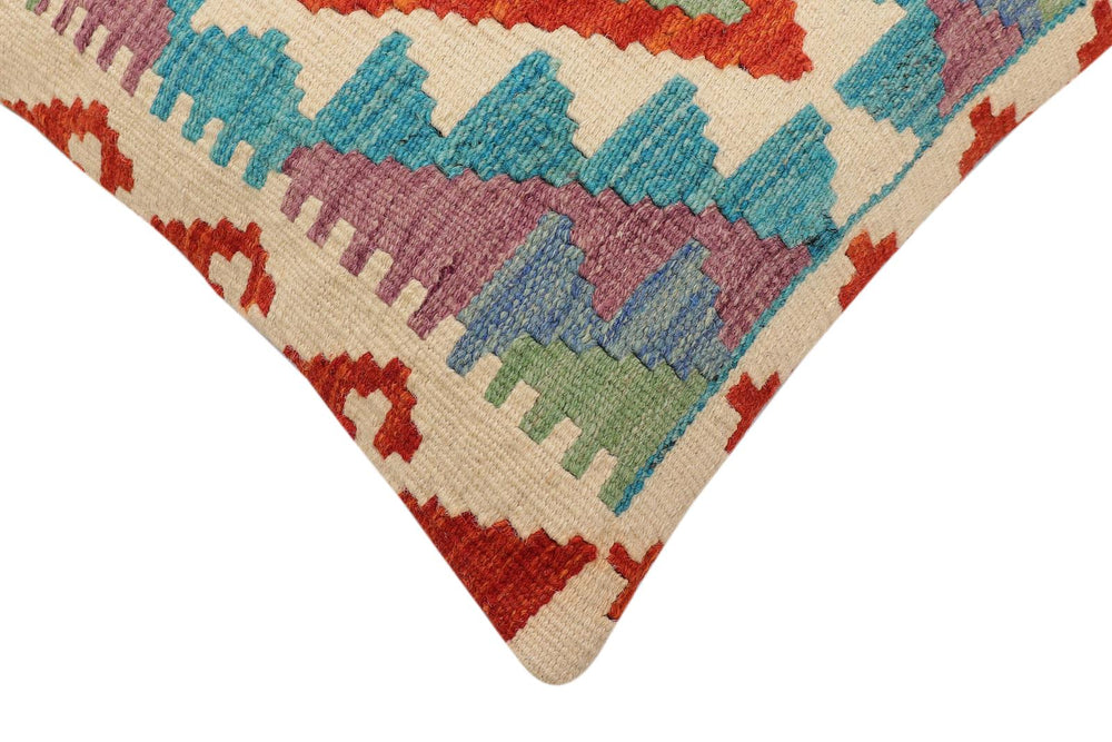 handmade Traditional Pillow Rust Blue Hand-Woven SQUARE 100% WOOL Hand woven turkish pillow2' x 2'