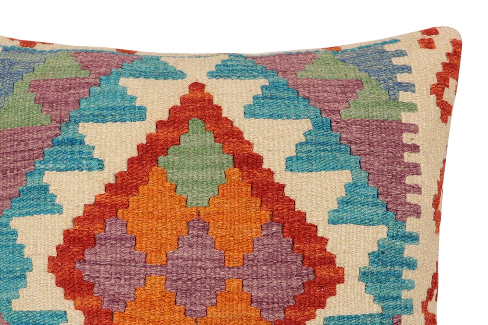 handmade Traditional Pillow Rust Blue Hand-Woven SQUARE 100% WOOL Hand woven turkish pillow2' x 2'