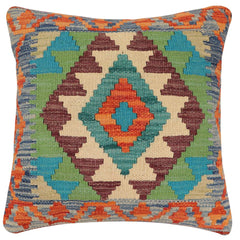 handmade Traditional Pillow Rust Blue Hand-Woven SQUARE 100% WOOL Hand woven turkish pillow2' x 2'