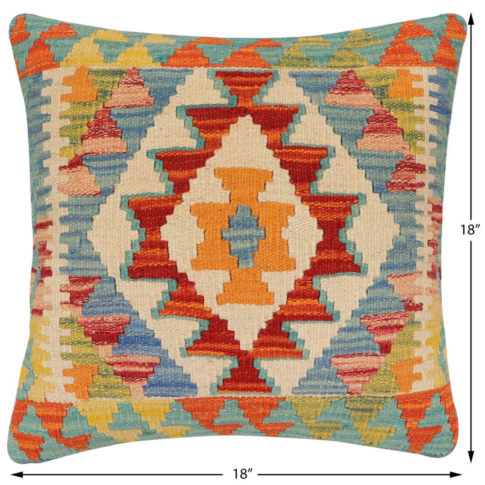 handmade Traditional Pillow Rust Blue Hand-Woven SQUARE 100% WOOL Hand woven turkish pillow2' x 2'