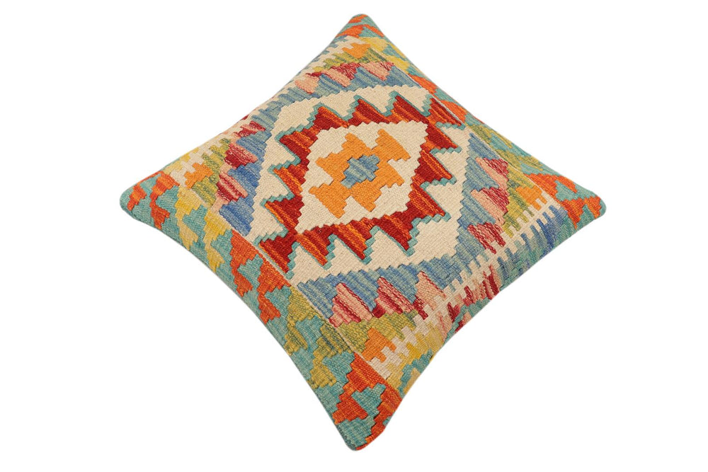 handmade Traditional Pillow Rust Blue Hand-Woven SQUARE 100% WOOL Hand woven turkish pillow2' x 2'