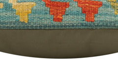 handmade Traditional Pillow Rust Blue Hand-Woven SQUARE 100% WOOL Hand woven turkish pillow2' x 2'