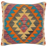 handmade Traditional Pillow Rust Blue Hand-Woven SQUARE 100% WOOL Hand woven turkish pillow PILLOW