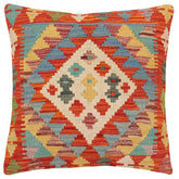 handmade Traditional Pillow Rust Blue Hand-Woven SQUARE 100% WOOL Hand woven turkish pillow2' x 2'