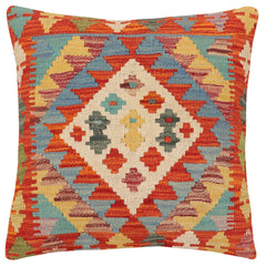 handmade Traditional Pillow Rust Blue Hand-Woven SQUARE 100% WOOL Hand woven turkish pillow2' x 2'