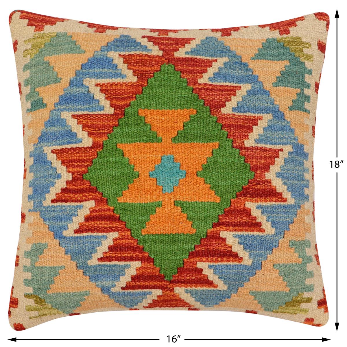 handmade Traditional Pillow Rust Blue Hand-Woven SQUARE 100% WOOL  Hand woven turkish pillow  3 x 5