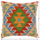 handmade Traditional Pillow Rust Blue Hand-Woven SQUARE 100% WOOL  Hand woven turkish pillow  3 x 5