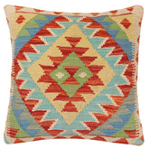 handmade Traditional Pillow Rust Blue Hand-Woven SQUARE 100% WOOL Hand woven turkish pillow PILLOW