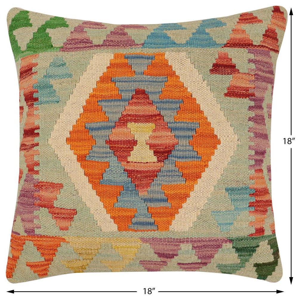 handmade Traditional Pillow Rust Blue Hand-Woven SQUARE 100% WOOL Hand woven turkish pillow2' x 2'