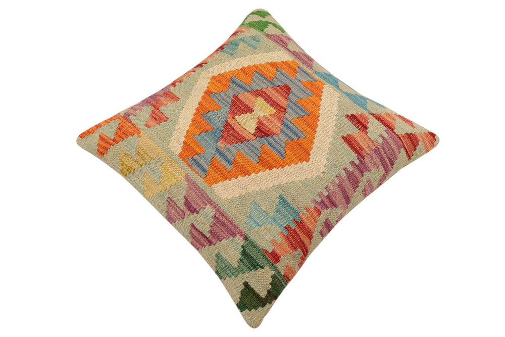 handmade Traditional Pillow Rust Blue Hand-Woven SQUARE 100% WOOL Hand woven turkish pillow2' x 2'
