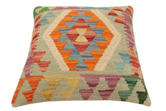handmade Traditional Pillow Rust Blue Hand-Woven SQUARE 100% WOOL Hand woven turkish pillow2' x 2'